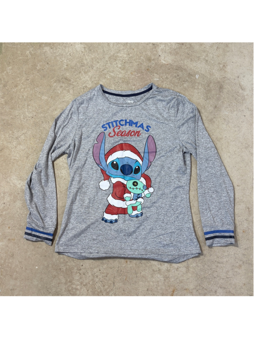Disney Stitchmas Season Lilo & Stitch Christmas Long Sleeve Shirt Top Large Grey